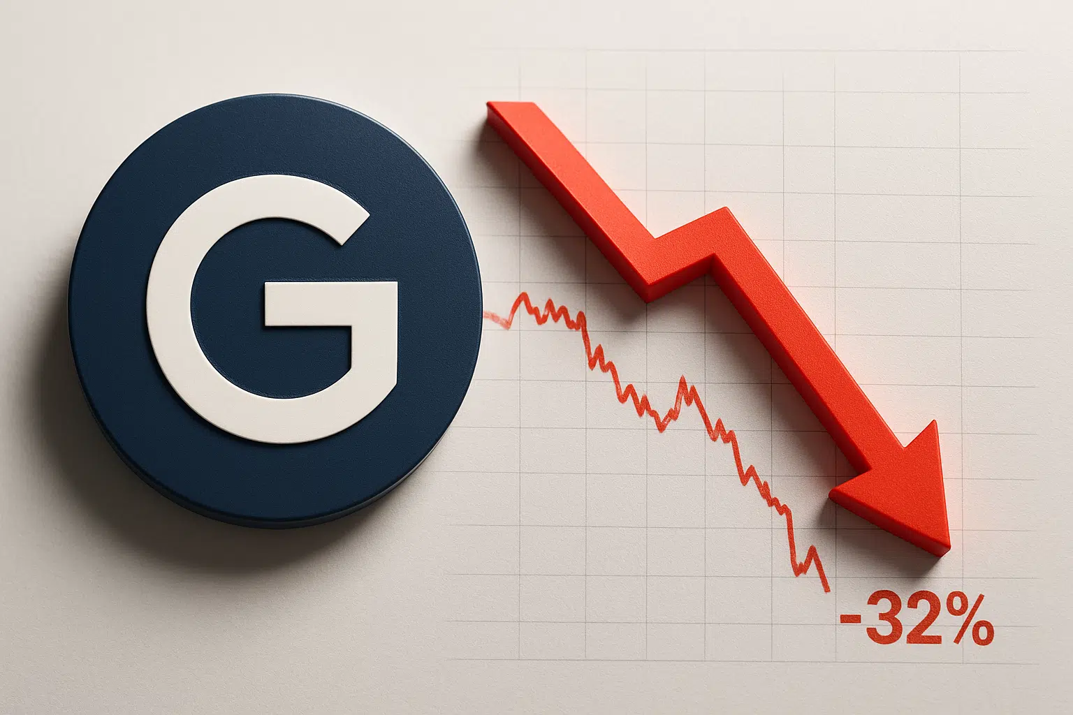 GateToken logo beside a red downward-trending line graph ending at –32%