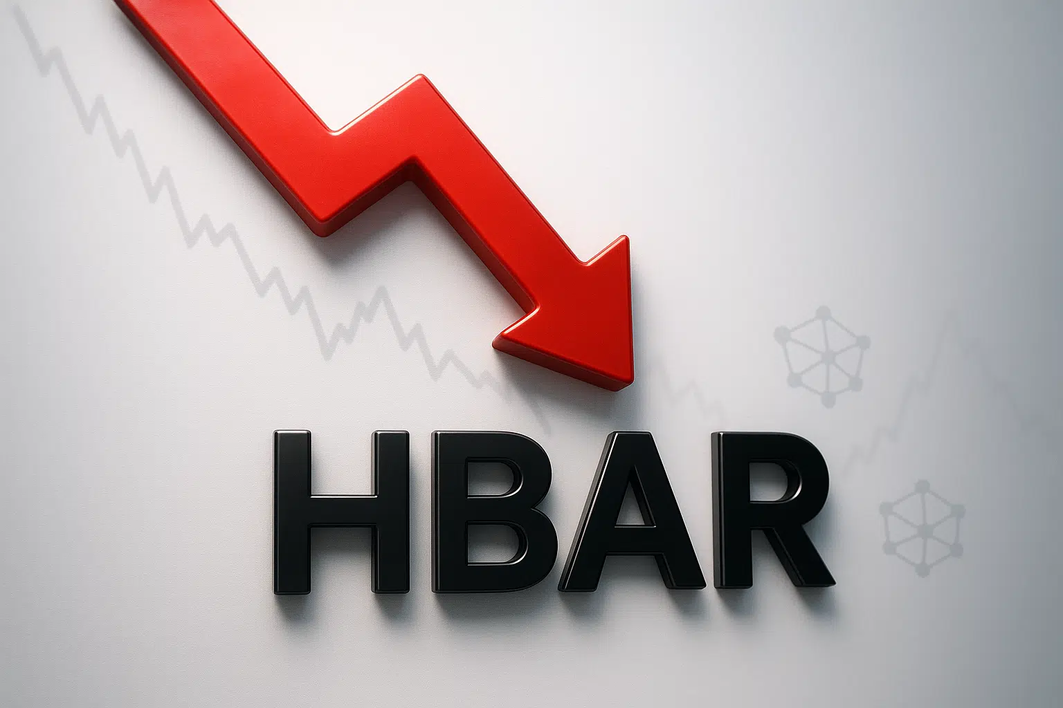 A bold red jagged arrow pointing sharply downward above large glossy black letters “HBAR,” illustrating a steep plunge.