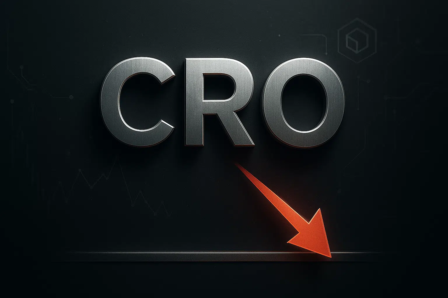 Dark background with metallic CRO letters and a glowing red arrow piercing downward through a support line.