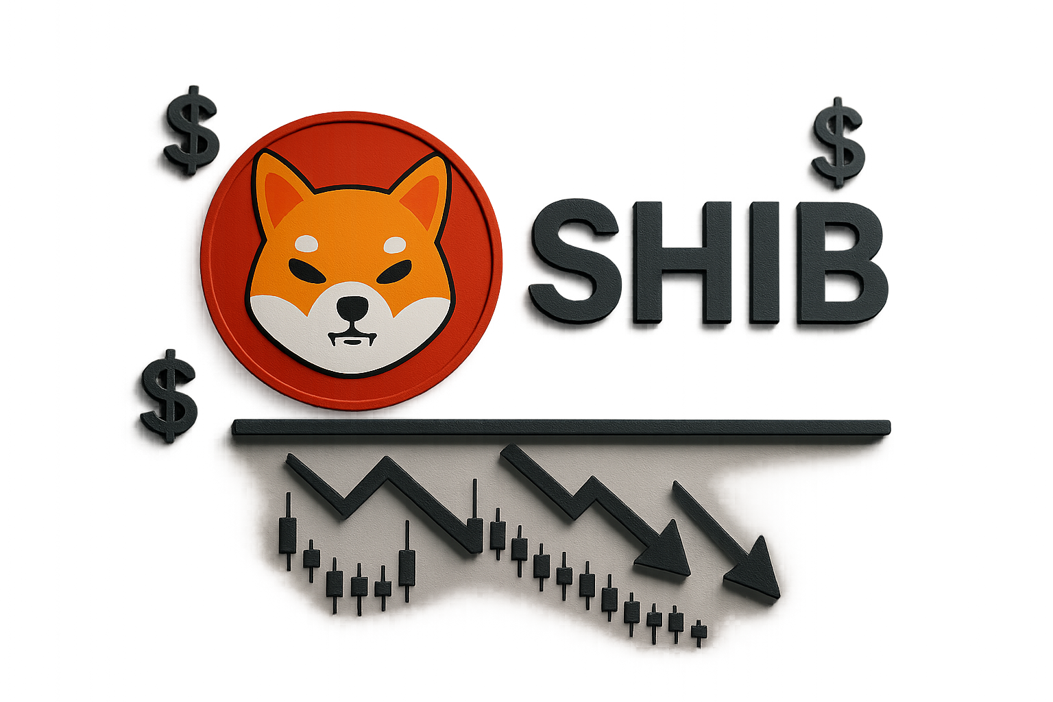 Shiba Inu cryptocurrency logo with dollar symbols and a downward-trending candlestick chart highlighting critical support levels amid NFT repayment plan news and a $7M wallet attack headline